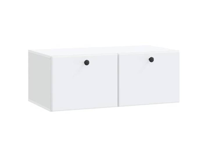 PUGYNBK TV-Möbel, Wandmontage, 78,5 x 41 x 30 cm, Weiß Technisches Holz, Türen 90°, Multimedia-Aufbewahrung, Wohnzimmer