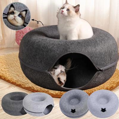 Uplifted Finds Felt Donut Cat Tunnel Bed With Breather Hole And Interactive Play Hideout l light Gray With Hole