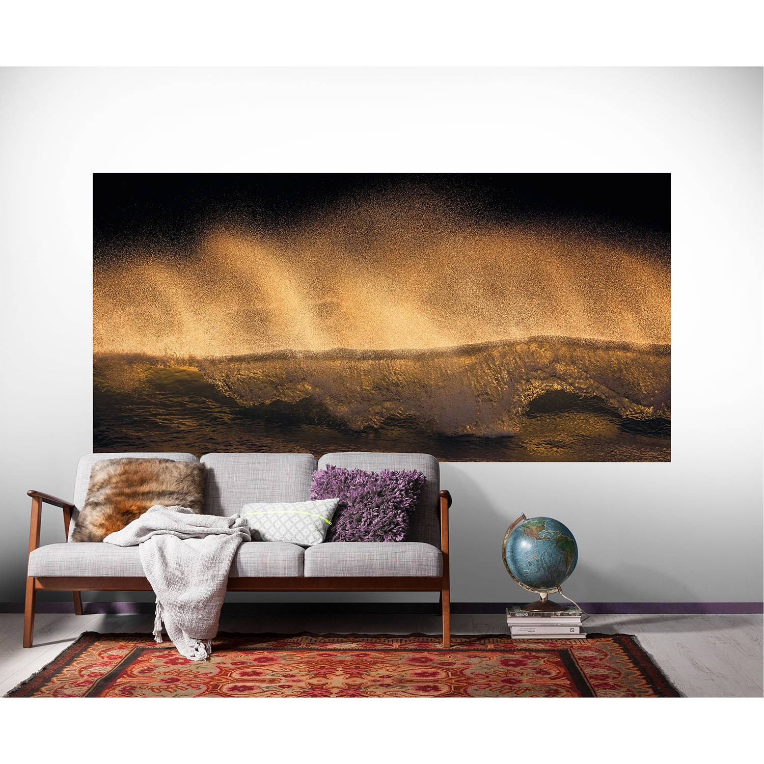 home24 Fotobehang Golden Wave Abstract Modern Goud Multicolour B: 200 cm, H: 100 cm