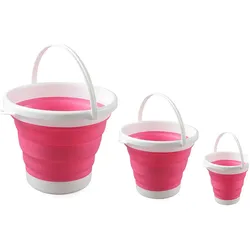 König Design 3er Set Eimer faltbar Falteimer Putzeimer Wassereimer Campingeimer Angeleimer, Reinigungsutensil, Pink, Blau, Grün, Rosa, Grau