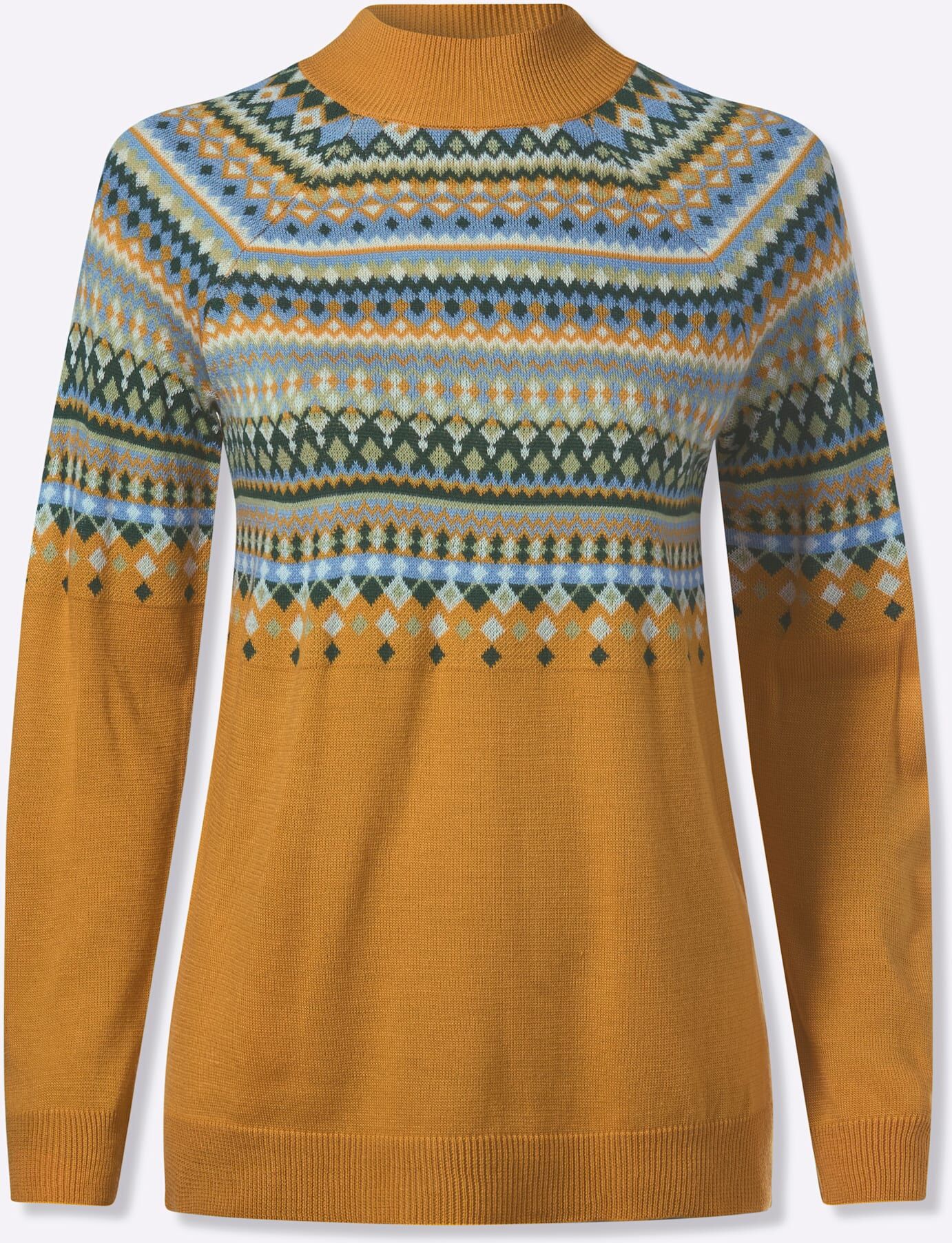 Norwegerpullover CLASSIC BASICS "Norwegerpullover", Damen, Gr. 48, gelb (ocker, lindgrün, gemustert), 100% Polyacryl, gemustert, Pullover Norwegerpullover