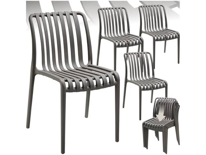 tectake® Gartenstühle stapelbar, Gartenmöbel Set, Balkon Möbel, Bistro Set, Sessel, Outdoor Möbel, Balkonmöbel, Terrassenmöbel - anthrazit, 4er Set