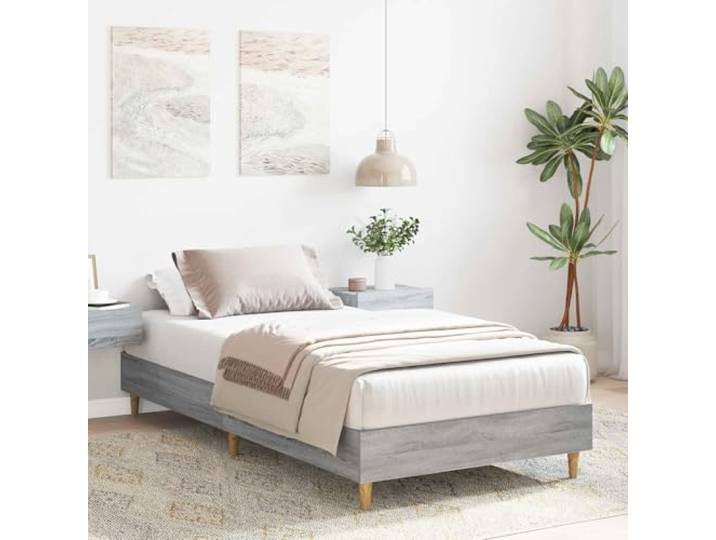 YUTAASU Bettrahmen Sonoma-Grau Holzwerkstoff Modernes Design, Stabiler Rahmen, Ohne Lattenrost, Einfache Reinigung