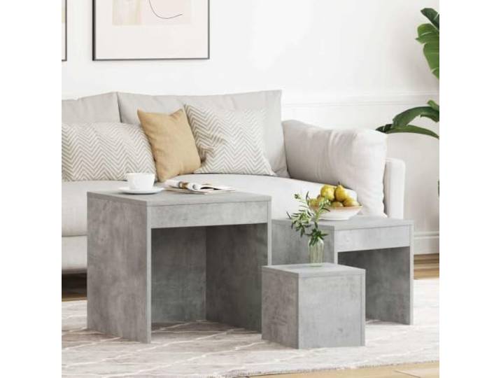 HKLGBVCR Beistelltische, 3-teilig, Grau Beton Kompakt für kleinen Raum, vielseitiger Beistelltisch, einfache Aufbewahrung, modernes Design