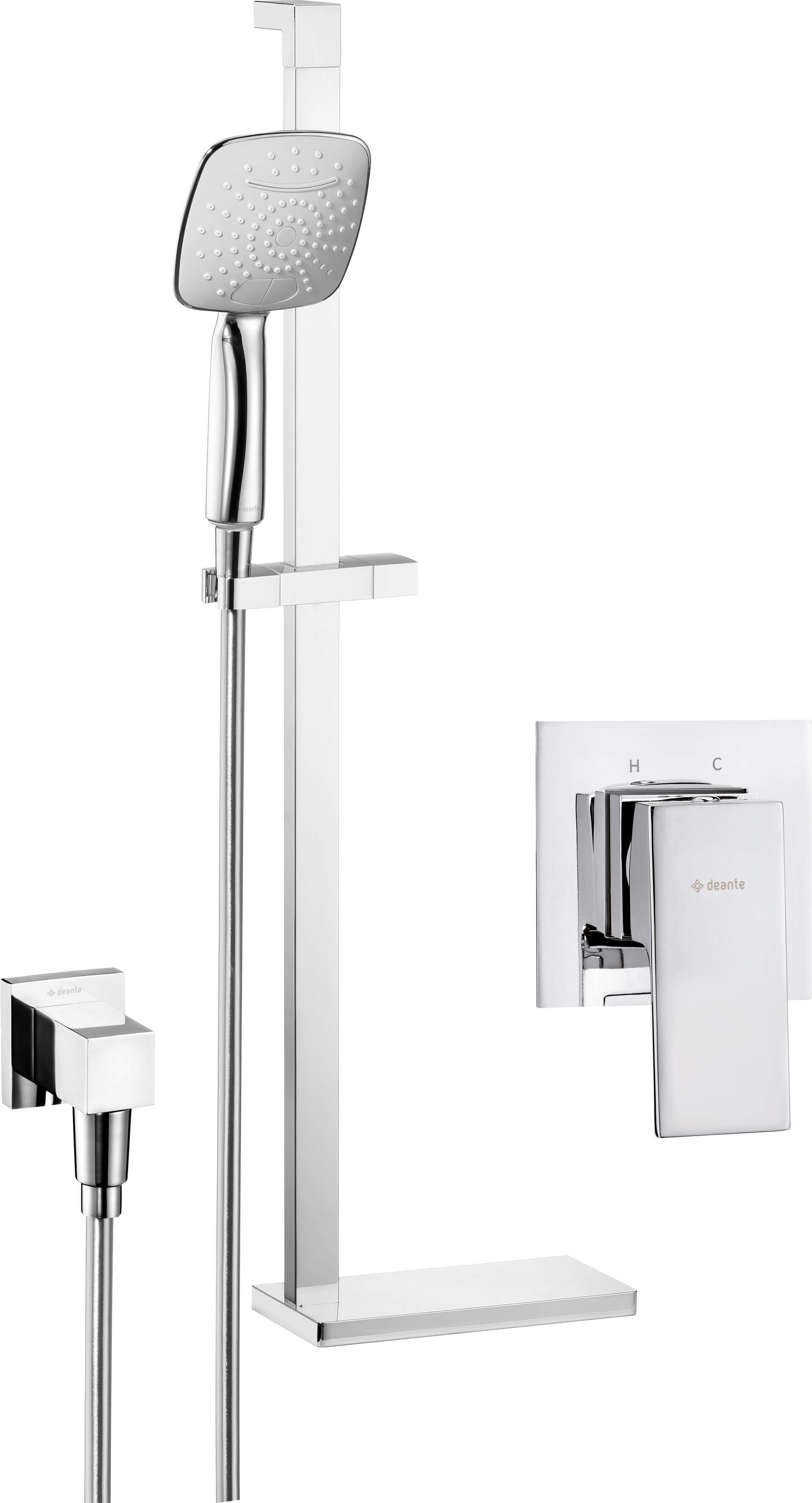 Unterputz-Duschset Quadrat,mit Stange Chrom