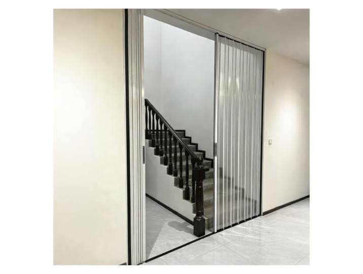 Falttür Falttür ohne Bohren für Schlafzimmer Schrank Raumteiler Anpassbare staubdichte Falttür mit Aluminiumrahmen Kristallpaneel für Innenräume