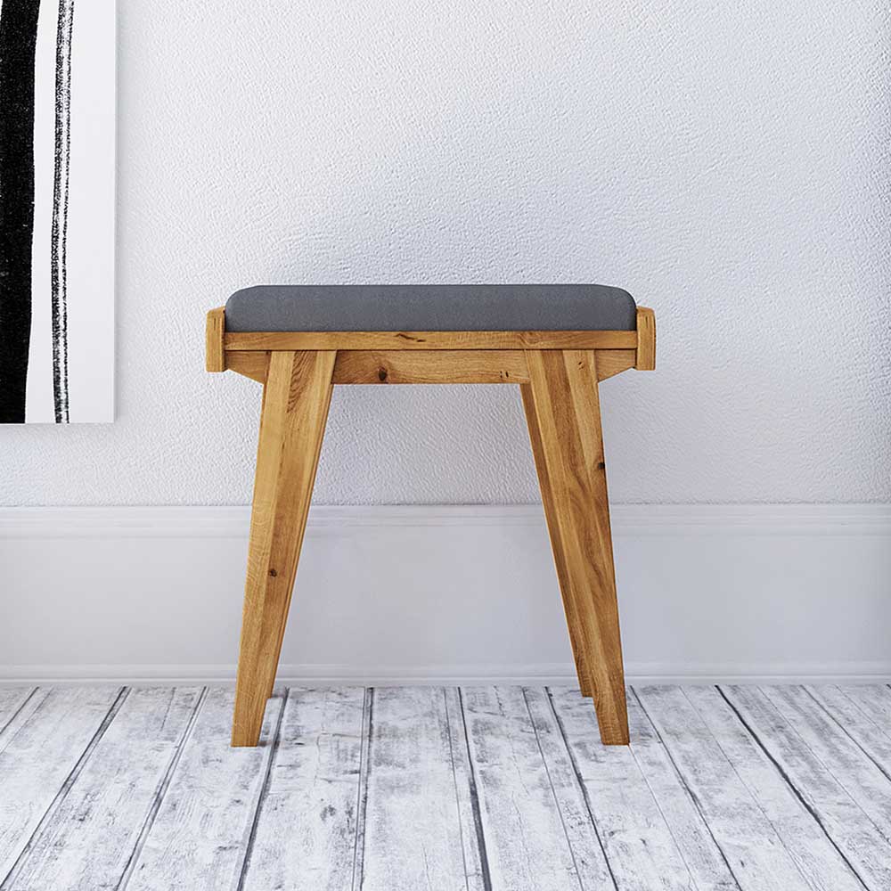 Pharao24.de Sitzhocker aus Wildeiche Massivholz und Webstoff Retrostil