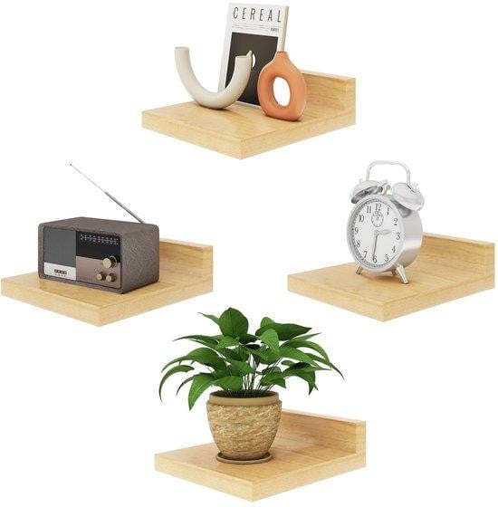 Azomor Set van vier houten wandplanken voor veelzijdig gebruik in huis