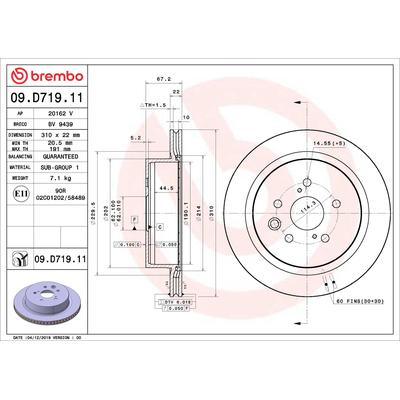 BREMBO Bremsscheibe 09.D719.11 310mm 22mm für LEXUS