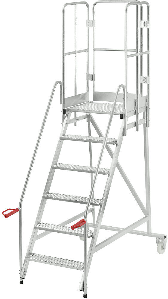Mobile Podestleiter, feuerverzinkt, 6 Stufen eurokraft pro