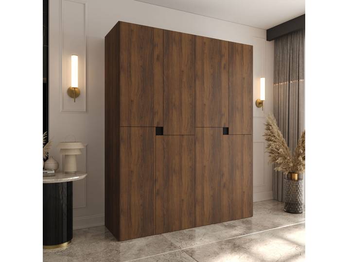 Drehtürenschrank Farbe: Walnuss Warmia 8 Drehtüren 6 Fächer 2 Kleiderstangen Kleiderschrank 180 x 52 x 203 cm hochwertig Verarbeitet