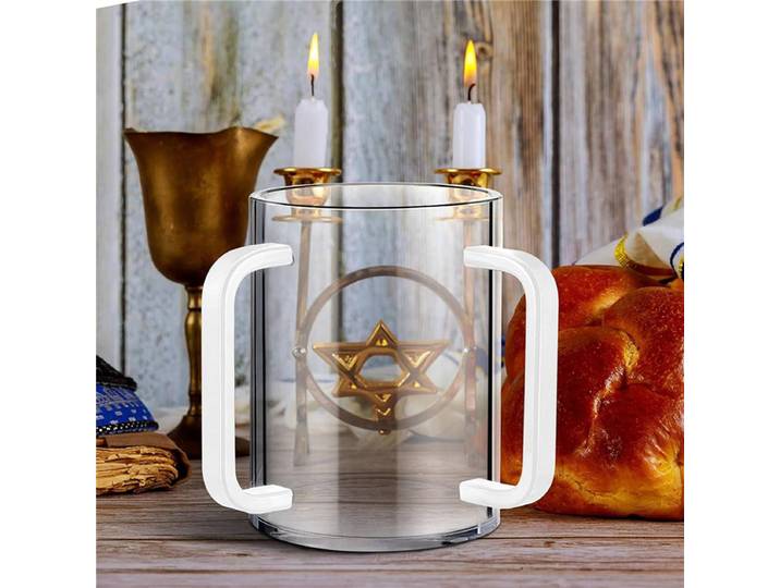 ABKW-4X tasse de lavage des mains avec double poignées tasse de lavage en acrylique pour Netilat Yadayimnegel Vasser tasse de lavage poignées blanc