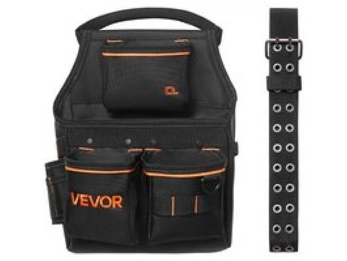 VEVOR Werkzeuggürtel, 14 Taschen, Handwerkergürtel, Arbeitsgürtel für Elektriker, Schreiner & Bauarbeiter, Hammerhalter, Werkzeughalter, Schürzenorganizer geeignet, verstellbar von 830–1270 mm