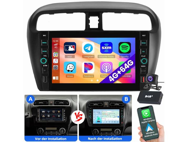 ESSGOO Für Mitsubishi Mirage Space Star Android 15 Navi Carplay Autoradio (RDS, Digitalradio (DAB), FM, AM)
