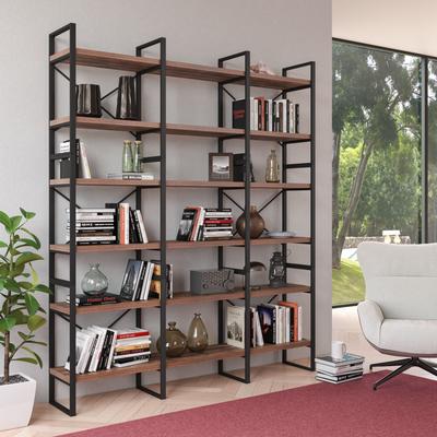 DAVEE FURNITURE EVE Modern Antique Walnut Color Triple Wide 6 Tiers Etagere Bookshelves - 71*12.6*85 inches