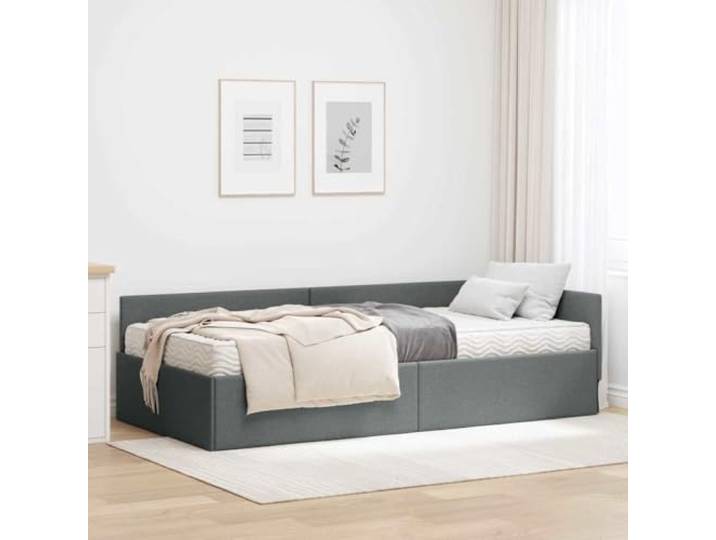 RJPLMFV Eck-Bettrahmen, Stoff, Grau, mit Matratze, 2-teilig Verstellbares Kopfteil, mittlere Schaumstoffmatratze, fester Lattenrahmen, modernes Design