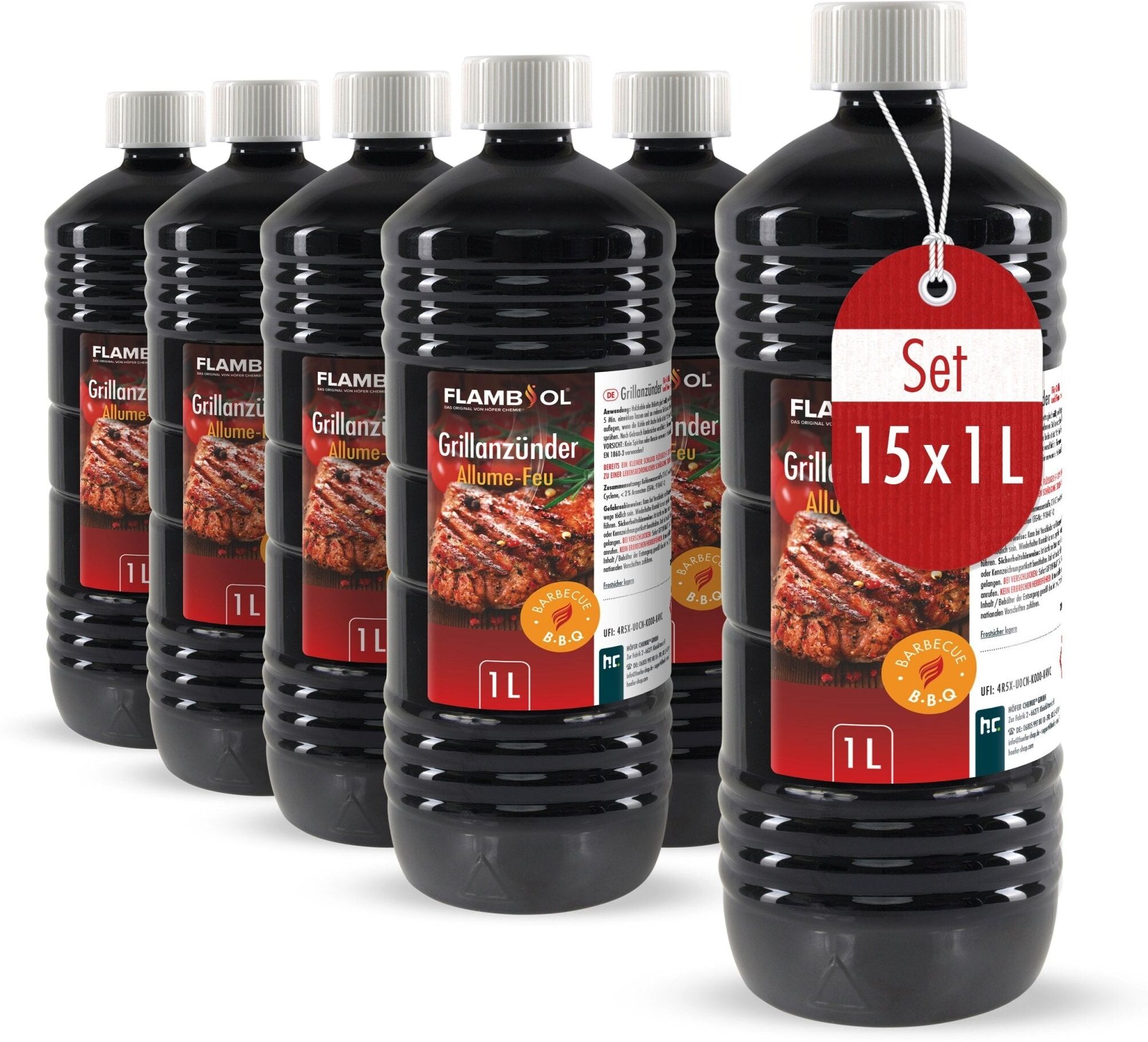 Höfer Chemie GmbH 15x 1 L Allume-feu liquide  pour barbecue en bouteille de 1 L