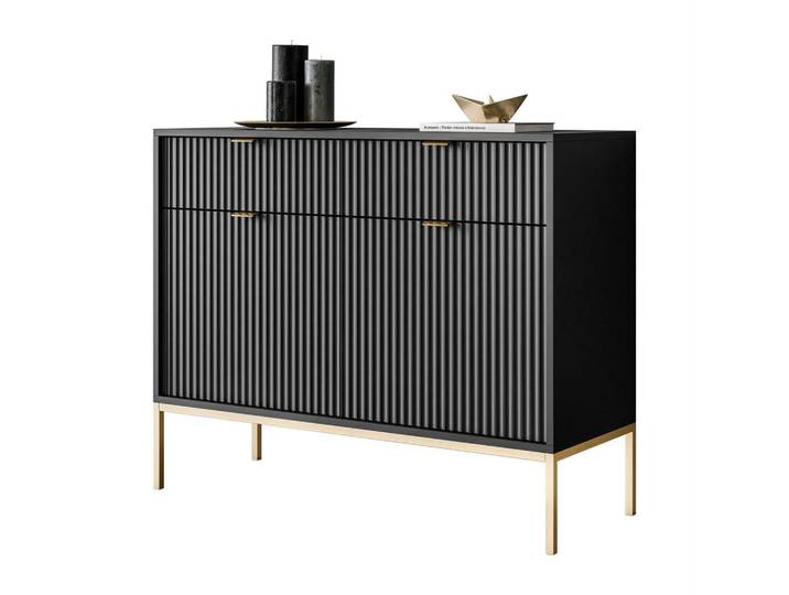 Lookway Sideboard Cortado Gold Ksz104 MIT Schubladen Schwarz, Schwarz, 104x83x39 cm, Kleinmöbel, Kommoden, Kommoden