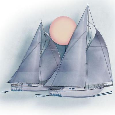 T.i./New Metal Design Sunset Sail Metal Wall Sculpture
