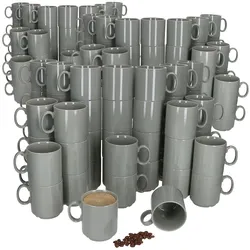120er Set EVENT stapelbare Kaffeebecher GRAU Porzellan 250 ml