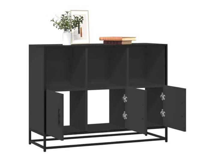 Jkghdrt Sideboard Schwarz 100x35x76 cm Holzwerkstoff mit Metallgestell Sideboard, Metallgestell, Holzwerkstoff, Schwarz, 100x35x76 cm, Stauraum, Flur, Küche, Schlafzimmer