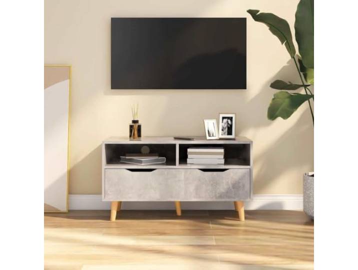 HEFZGDB TV-Schrank Betongrau 90x40x48,5 cm Holzwerkstoff mit reichlich Stauraum, robuster und Stabiler Fernsehschrank für Wohnraum, praktisches Design, leicht zu reinigen, idealer