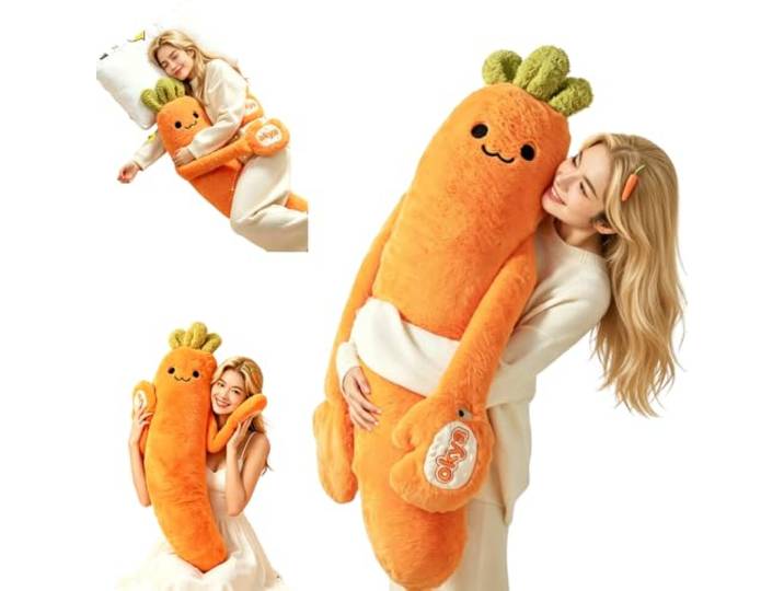 Karotte Plüsch Umarmungskissen, Körperkissen mit ferngesteuerter Wärme(L) Bluetooth Musik & Aufnahme, weiches Kuschelkissen für Erwachsene und Seitenschläfer, rhythmischem Klopfen,