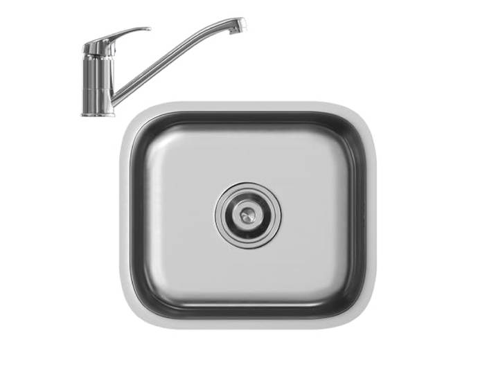 Vicco Spülbecken Flova , Stahl 39 x 44 cm Set mit Armatur, Zulauf und Ablauf, geeignet für den Einbau in Arbeitsplatten mit Standardmaß