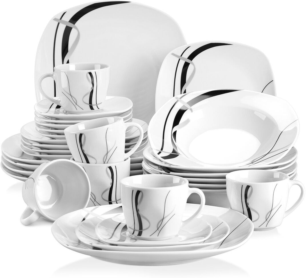 Vancasso 30 Piece Porcelain China Dinnerware Set, Service for 6 White;Black 30