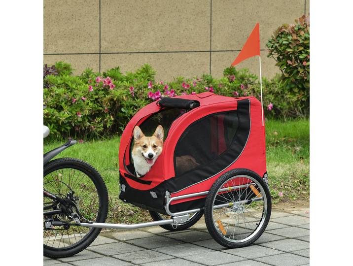 HOMCOM Remorque Vélo Chien 8 Réflecteurs Rouge/Noir
