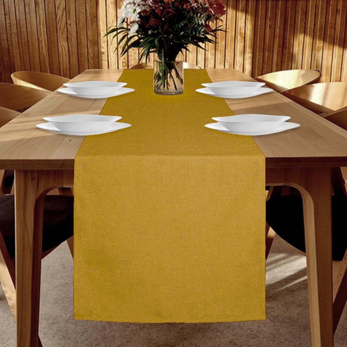 SnelShoppen Table Runner Geel - Waterproof Modern Linnen Look - B/D/H: 40 x 240 cm