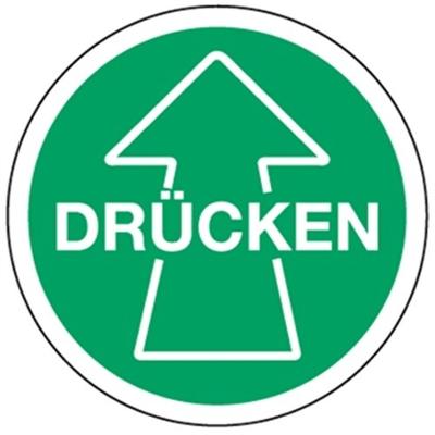 Aufkleber Piktogramm Drücken mit Pfeil, Folie, Ø 100 mm