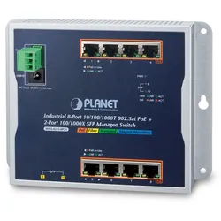 PLANET Industrial 8-Port Gigabit PoE Wall-mount Switch & 2-Port SFP Uplink, managed -40/+75C degrees