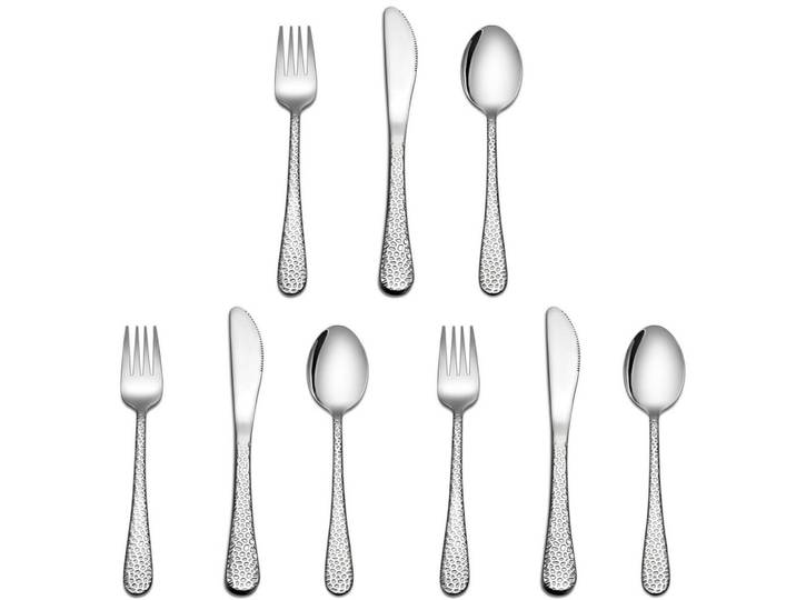 Kinderbesteck 9-teiliges Set Edelstahl Hammergriff, Silberfarben, Metall, Füttern, Kinderbesteck