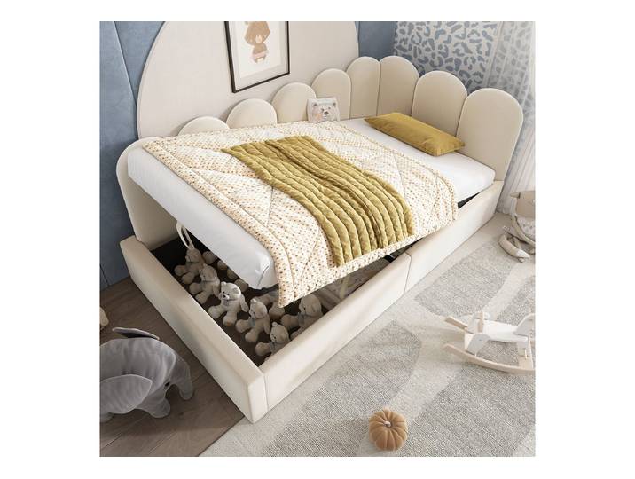 HAUSS SPOLE Polsterbett Daybett 90x200 cm mit hydraulischem Stauraum, Beige, ohne Matratze (Daybett, Tagesbett, Schlafsofa, 1-tlg., mit hydraulischem Stauraum), 90x200 cm
