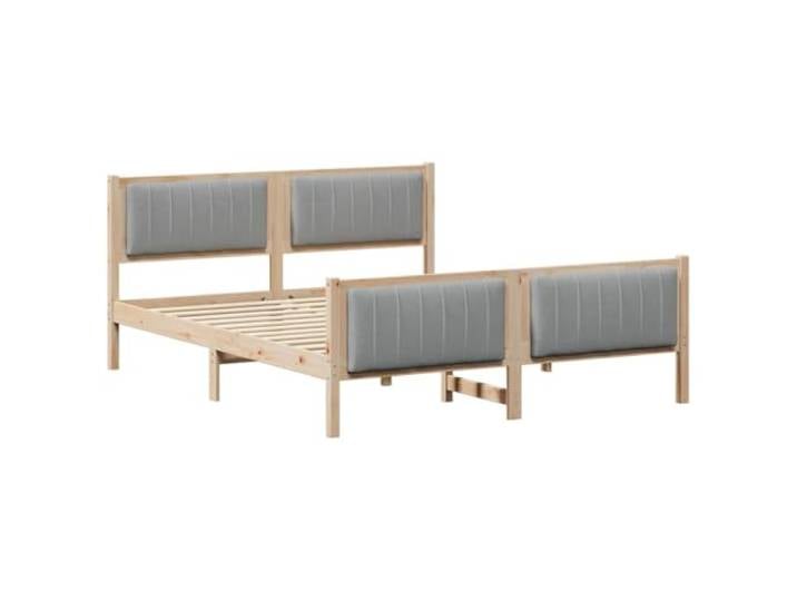 PUGYNBK Bettgestell 160 x 200 cm, Braun / Grau Massives Kiefernholz, Kopfteil gepolstert, ohne Lattenrost, Wandmontage