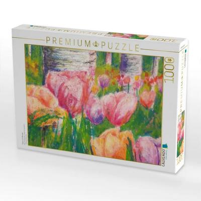 CALVENDO Puzzle Tulpen mit Ölkreide | 1000 Teile Lege-Größe 64x48cm Foto-Puzzle für glückliche Stunden