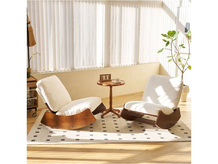 ROVRYN Fauteuil à bascule glider lot de 2 tissu côtelé blanc bois massif avec accoudoirs