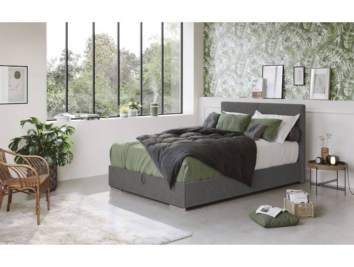 Boxbett, Polyester, Anthrazit, 145×209 cm, Mit Bettkasten & Topper, Cotta