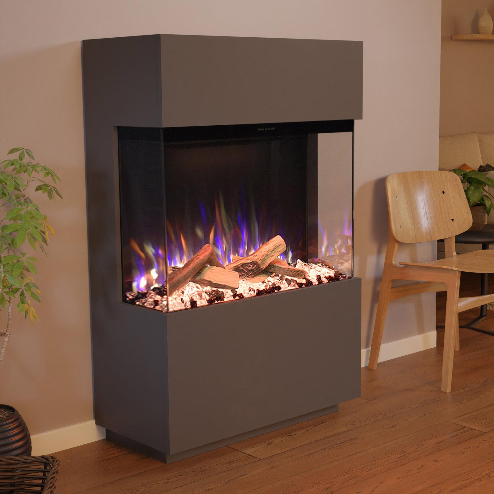 Glow Fire Elektrokamin 'PR15' in Grau| LED Standkamin in Grau mit Heizung (1500 W) | HxBxT: 130x85,3x40cm