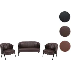 Wohnzimmer-Set HWC-P30, 2er-Sofa 2x Sessel, Vintage Retro Industrial Metall Kunstleder ~ dunkelbraun