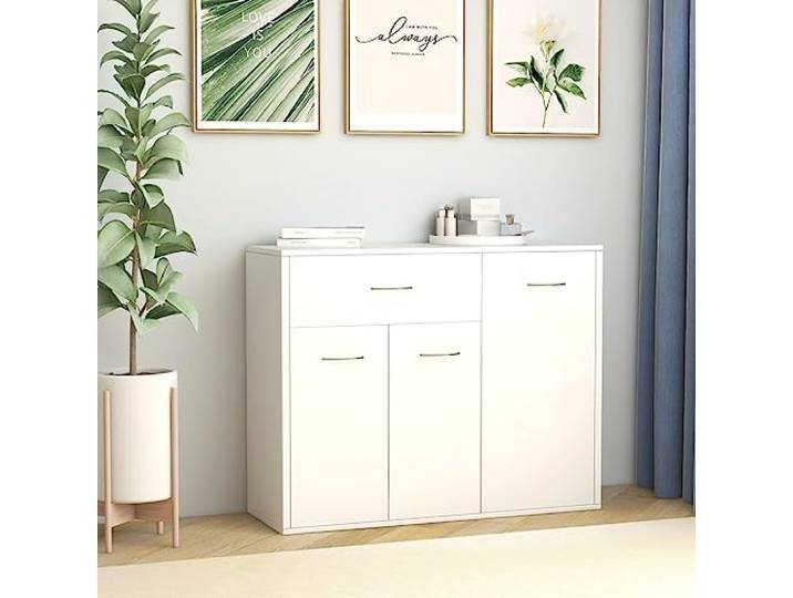 SDWEHO7 Kommode Modern Stil aus, Anrichte mit 1 Schublade & 3 Türen, Schmaler Flurtisch Sideboard Schubladenschrank für Wohnzimmer, Flur, Weiß 88x30x70 cm
