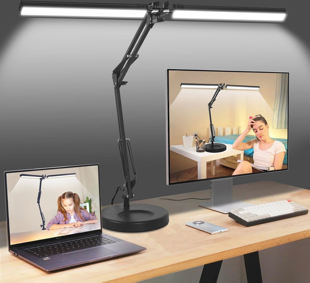 2-in-1 LED Bureaulamp met Dimbare Verlichting en Klem van Metaal