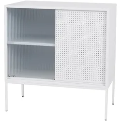 Mendler Kommode HWC-O90, Schrank Sideboard Highboard, Industrial Staufächer Schiebetüren Metall 85x80x45cm ~ weiß