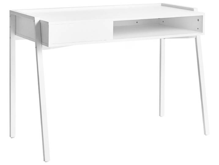 BELIANI Schreibtisch Weiß Faserplatte Eisen 107 x 48 cm mit Schublade Regalfach Stauraum Minimalistisch Homeoffice Schreibtisch Bürotisch