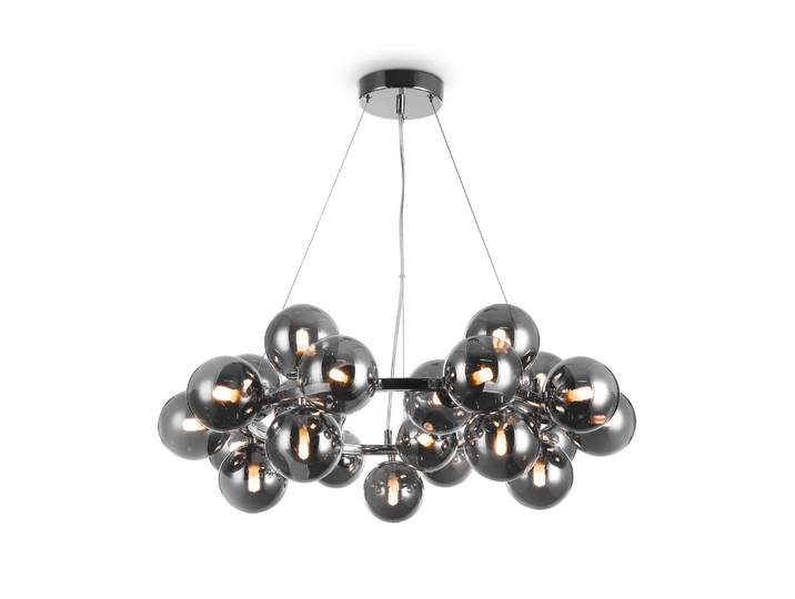 Suspension\, métal verre\, chrome fumé\, D 69 cm