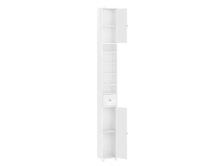 SoBuy Schlanker Hochschrank Bad, 20x20cm Standfläche, 180cm, Hochglanz Weiß Schmaler Freistehender Badschrank für kleine Bäder, passt in Lücken neben der Waschmaschine, für Handtücher & Kosmetik