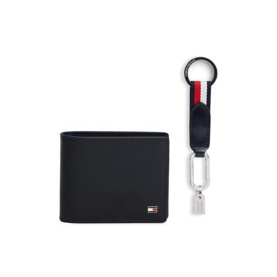 Geldbörse TOMMY HILFIGER "MINI CC WALLET & KEY FOB", Herren, schwarz (dunkelblau), Leder, Kleinlederwaren, Herren Geldbeutel, Portemonnaie, Set, auch zum Verschenken geeignet