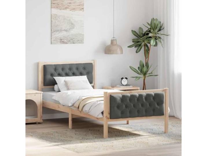 Massives Kiefernholz mit Polsterung Modernes Design 90 x 200 cm Braun Bettgestell Dunkelgrau 90x200 cm Massives Kiefernholz Einzelbett Lattenrost Polsterbett Modern