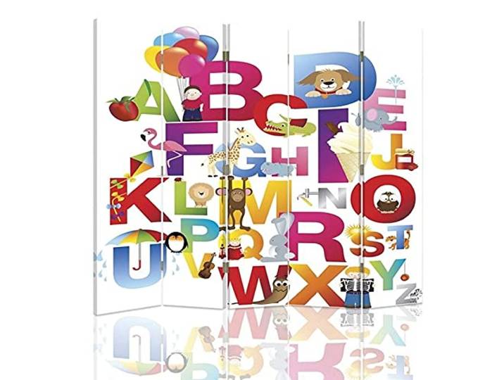 Legendarte - Paravant, Raumteiler Children’S Alphabet - Dekorativer Raumtrenner cm. 180x170 (5 x)